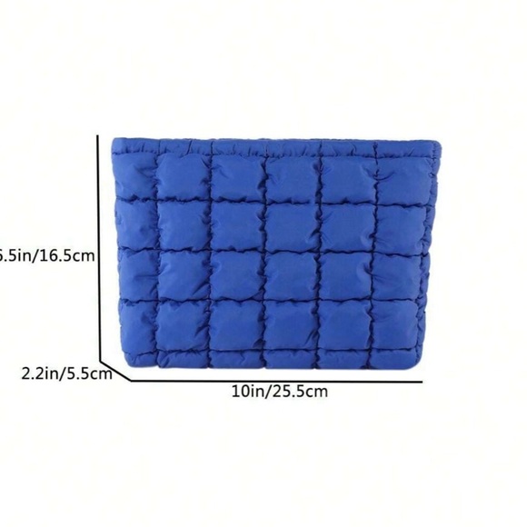 Quilted Royal Blue Multi-Purpose Puffer Cosmetic Bag / Clutch NEW - Picture 4 of 12